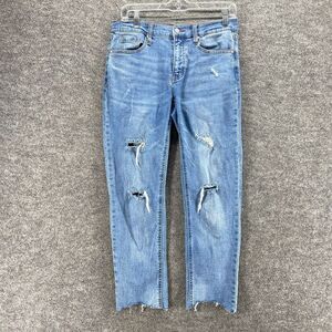 Themogan Jeans Women 5 Blue Denim Light Wash Mid Rise Distressed Straight